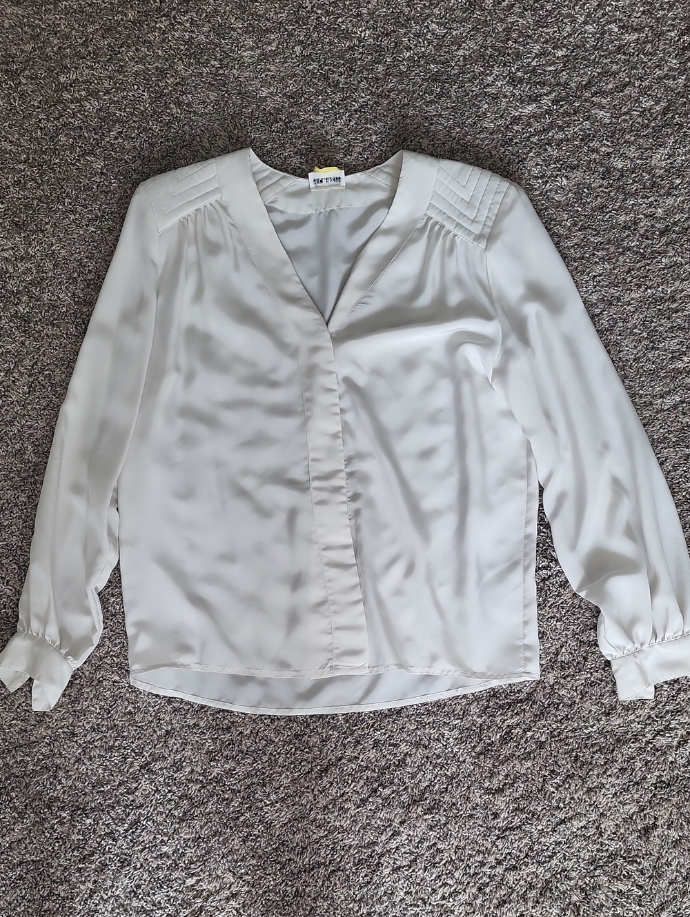 Vintage Sir James Cream V-Neck Pintuck Shoulder Blouse